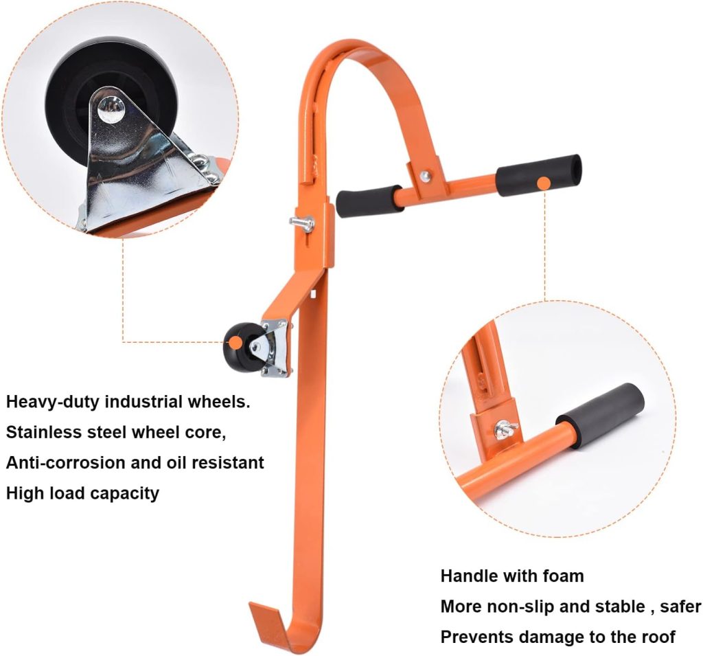 Gancho de escalera estabilizador de techo con rueda de acero para techo de acero para pared con una capacidad de 500 libras, antideslizante para adaptar escaleras de extensión redondas y peldaños en D