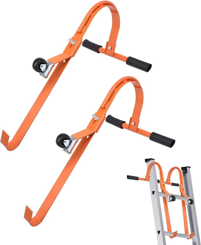 Gancho de escalera estabilizador de techo con rueda de acero para techo de acero para pared con una capacidad de 500 libras, antideslizante para adaptar escaleras de extensión redondas y peldaños en D