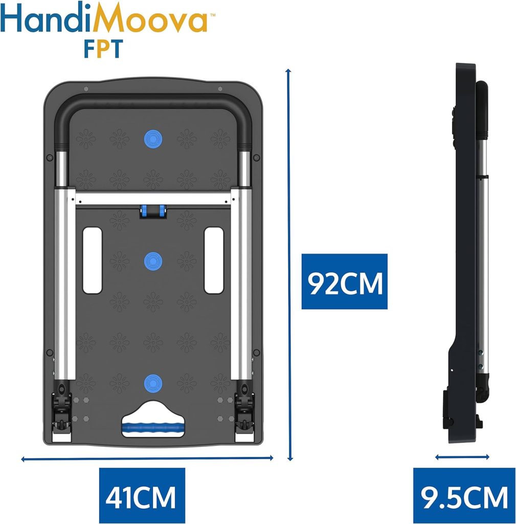 HandiMoova FPT Carretilla de Plataforma Plegable; Carretilla de Mano Compacta; Ahorro de Espacio; Asa Telescópica; Capacidad de Carga de 135Kg para Trabajos Pesados