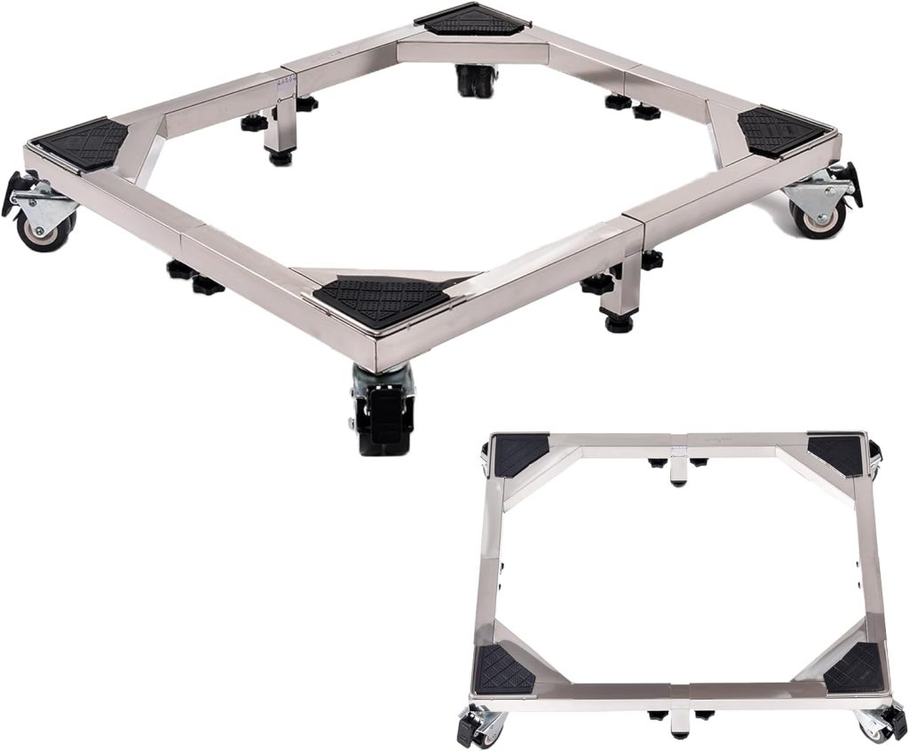 Heavy Duty All Acero Inoxidable Soporte de Soporte para Lavadora Soporte con Ruedas, Muebles ajustables Dolly para Lavadora, Nevera y Secadora (grande)