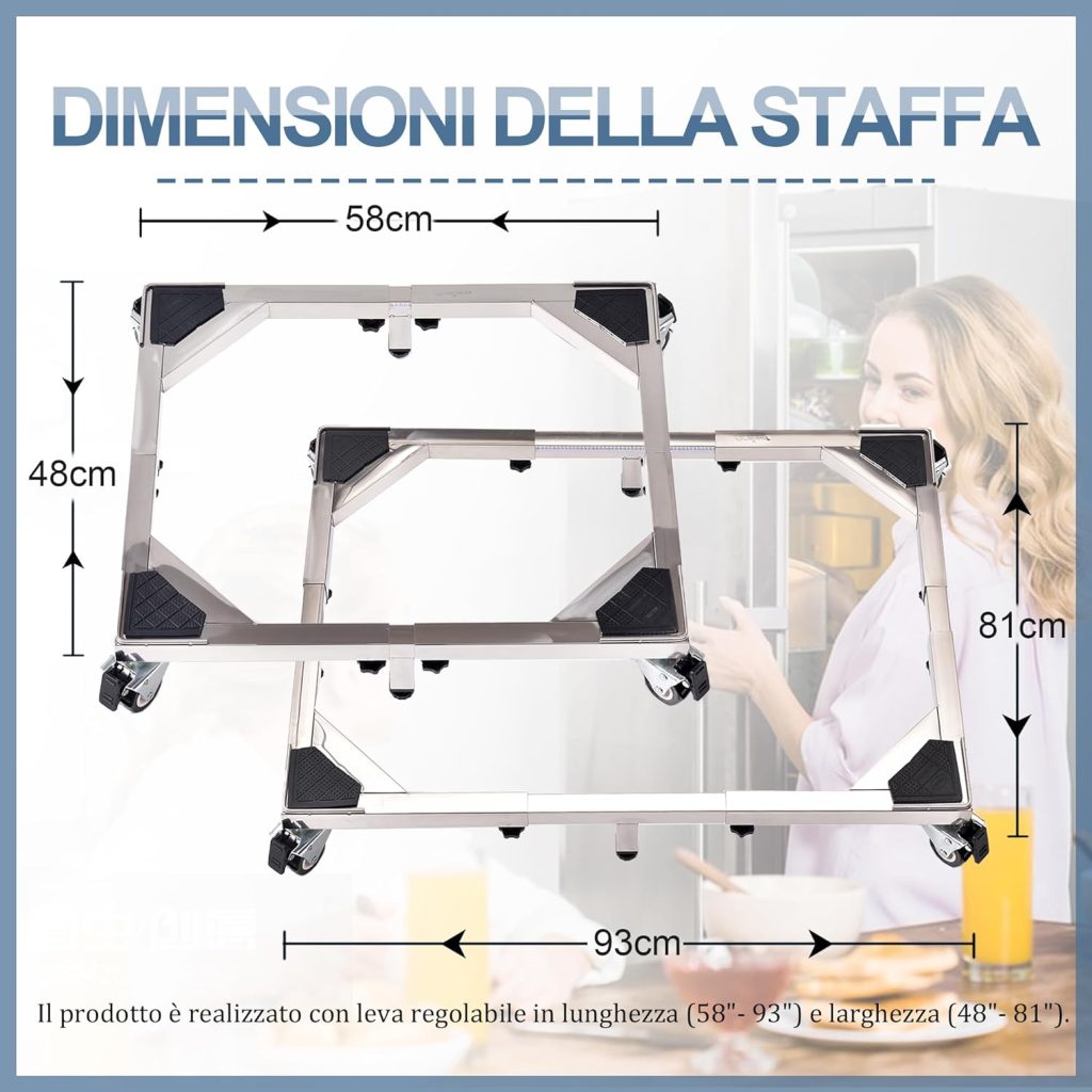 Heavy Duty All Acero Inoxidable Soporte de Soporte para Lavadora Soporte con Ruedas, Muebles ajustables Dolly para Lavadora, Nevera y Secadora (grande)