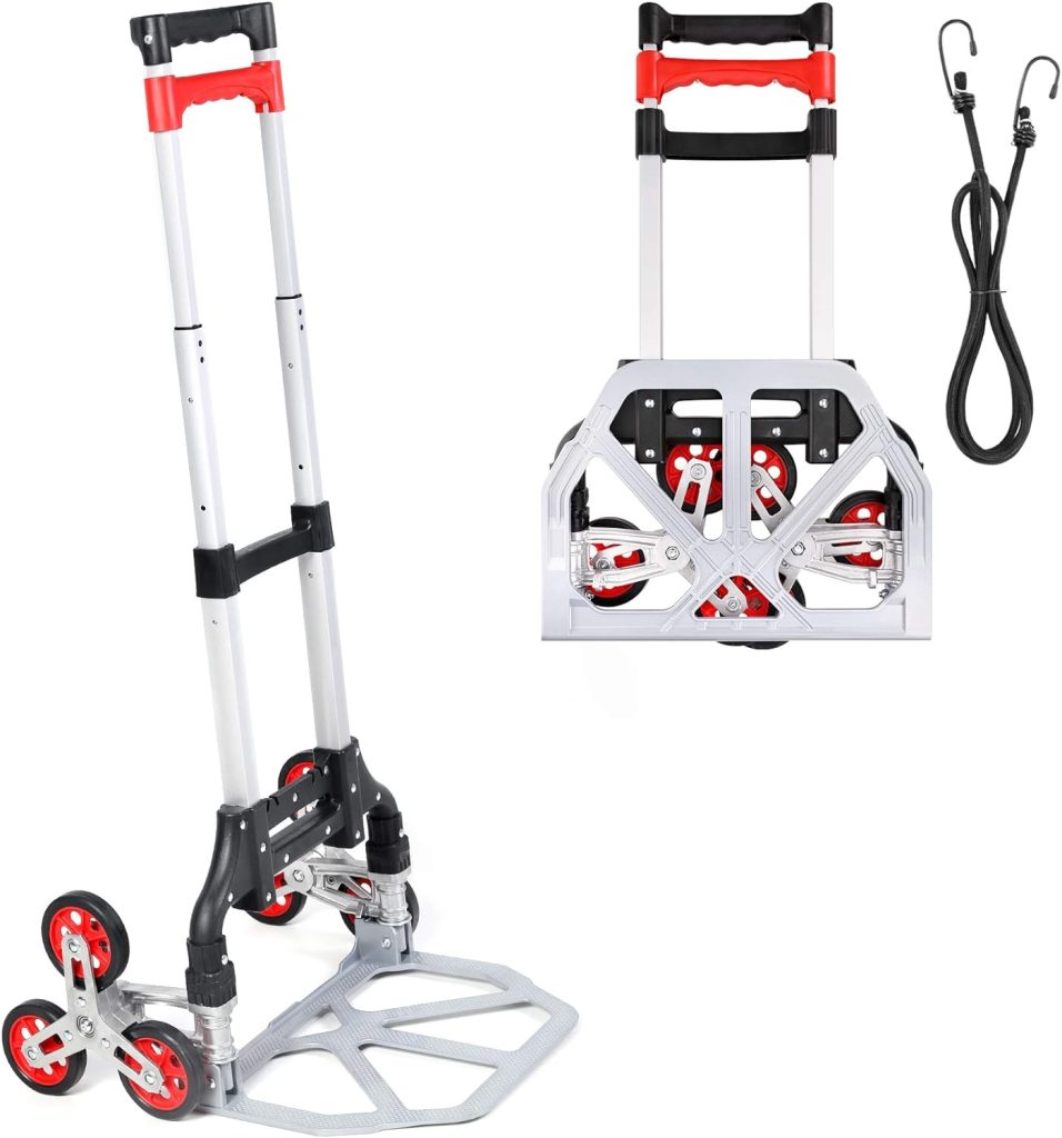 Navaris Carretilla plegable de aluminio portaequipaje - Carro escalador liviano para subir escaleras - Carrito con 6x ruedas para mudanzas máx. 70 KG