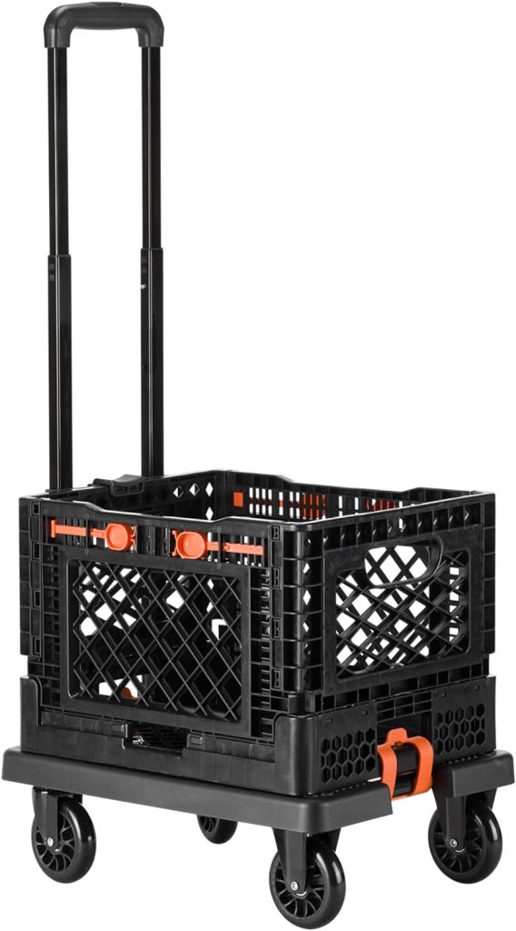 Navaris Set Carro Plegable con Ruedas - Carretilla de Mano con Cajón Desmontable 25 L con Cobertor y Cuerdas - para Playa Compras Transporte de Carga Mudanza - hasta 50 kg