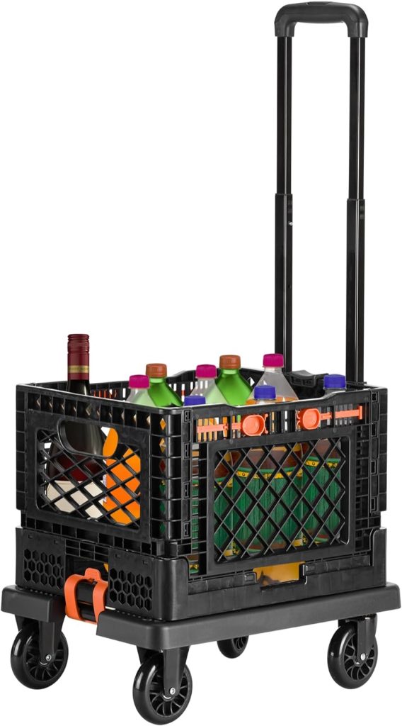 Navaris Set Carro Plegable con Ruedas - Carretilla de Mano con Cajón Desmontable 25 L con Cobertor y Cuerdas - para Playa Compras Transporte de Carga Mudanza - hasta 50 kg