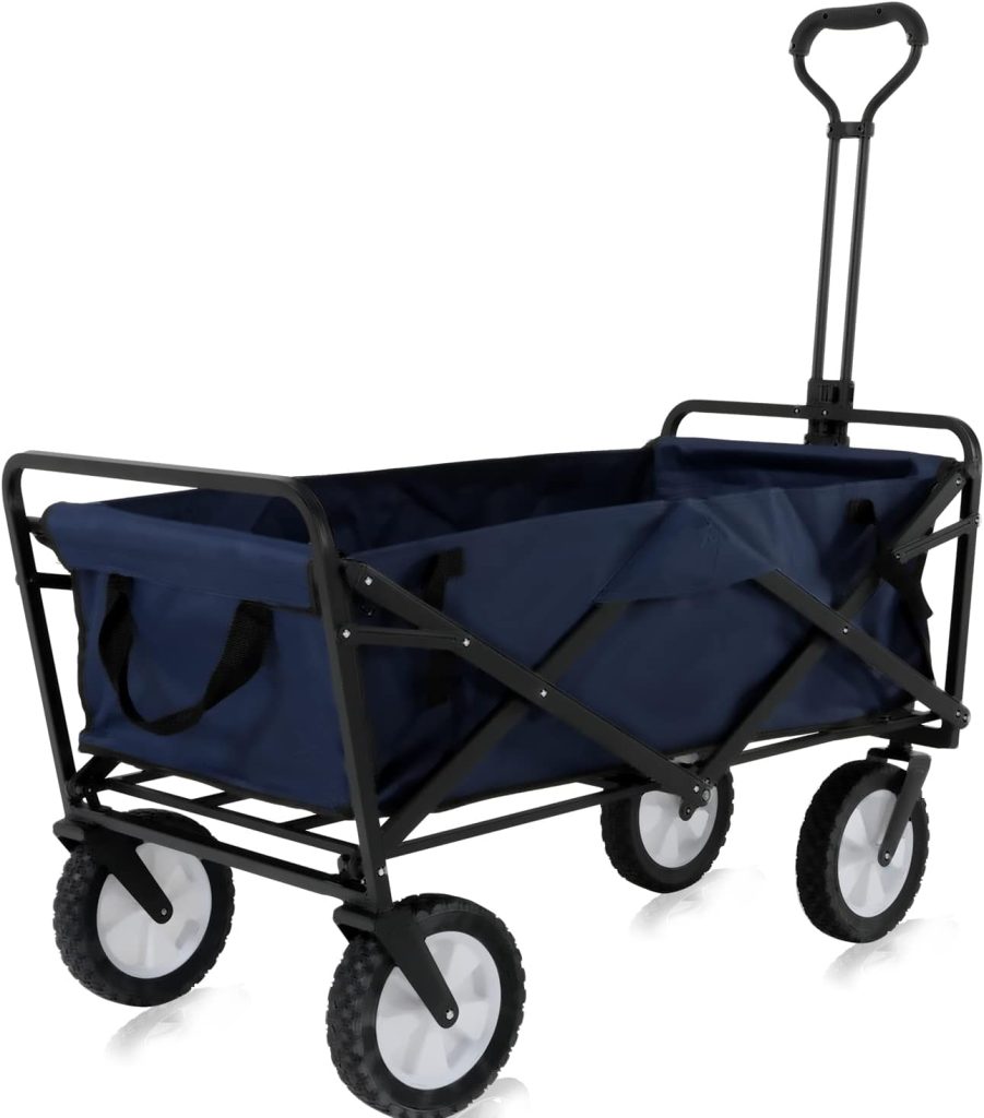 Novonova Carro de Jardín Carro de Mano Plegable-Carro de Transporte de Bricolaje Ruedas Giratorias de 360° Azul, SY-FW002-BL-ES