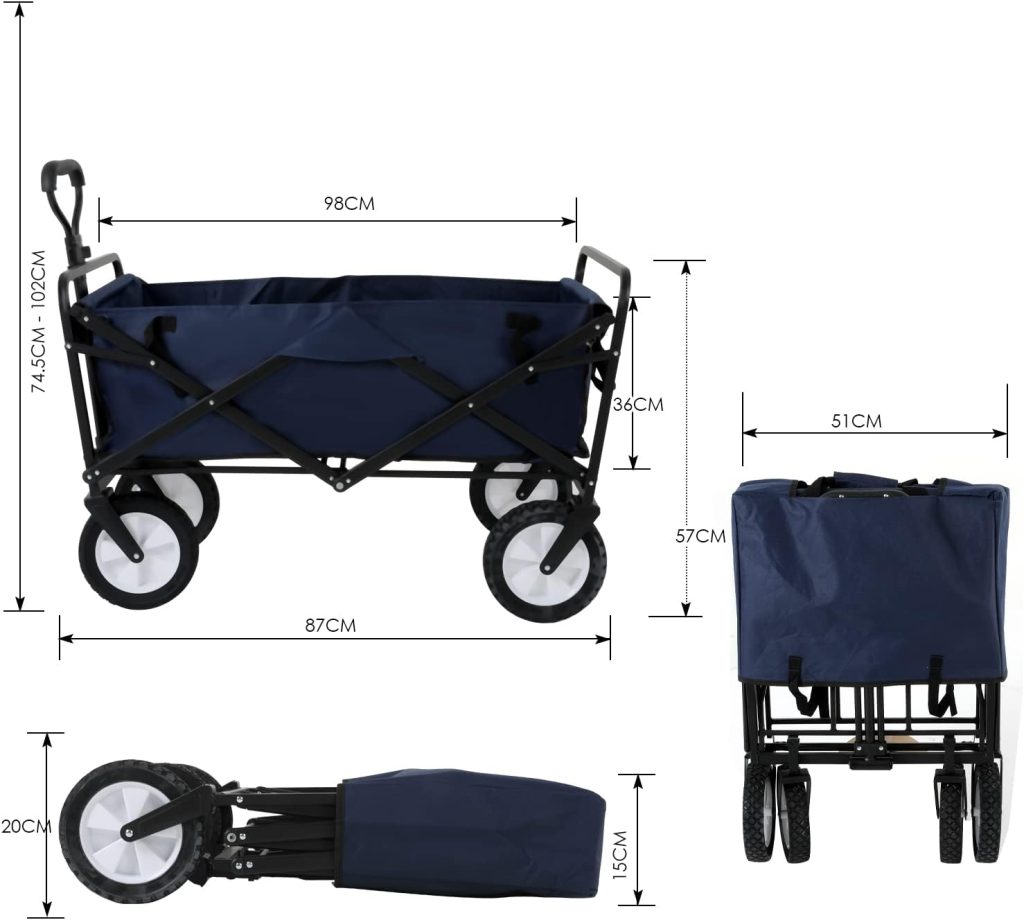 Novonova Carro de Jardín Carro de Mano Plegable-Carro de Transporte de Bricolaje Ruedas Giratorias de 360° Azul, SY-FW002-BL-ES