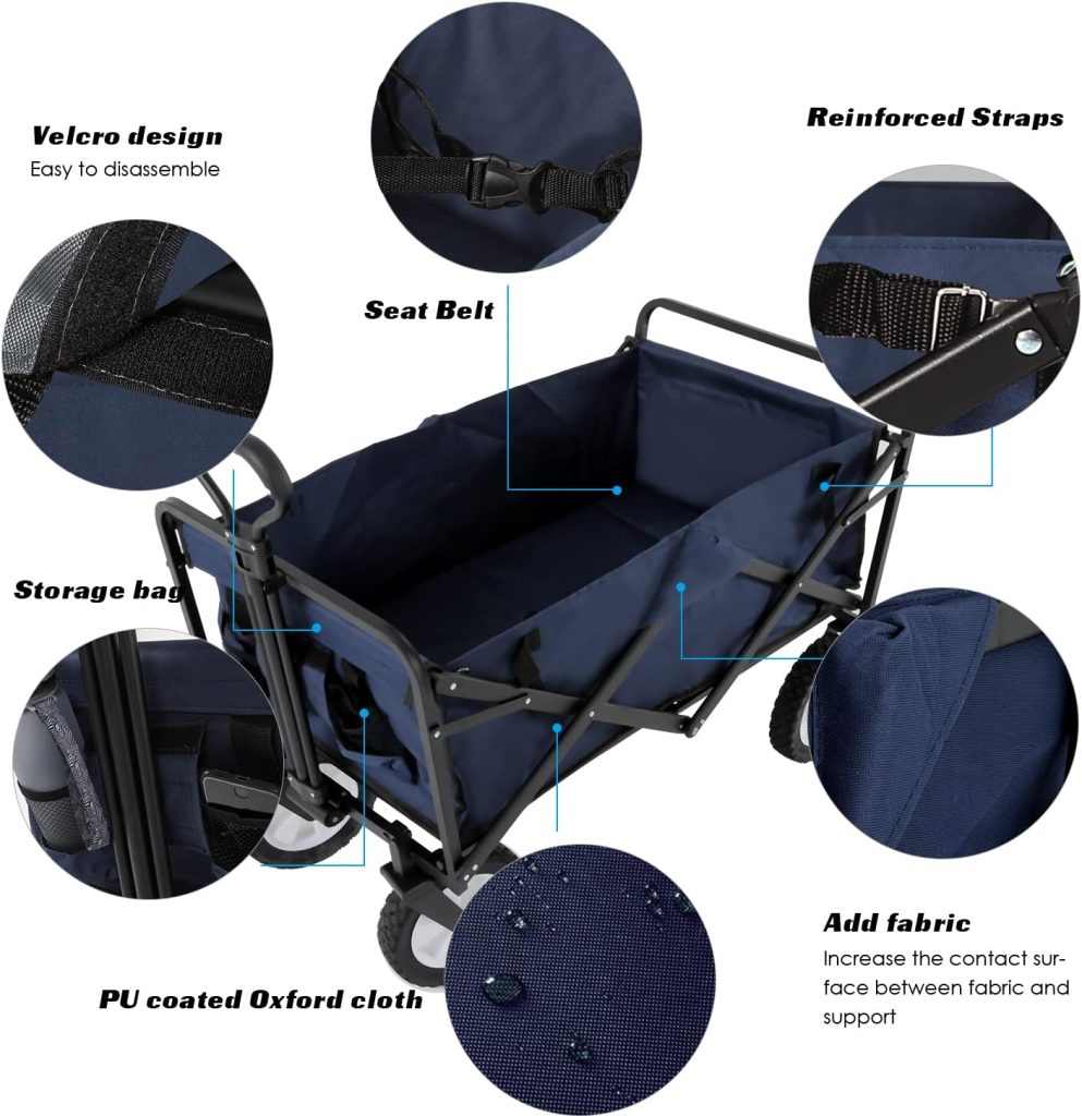 Novonova Carro de Jardín Carro de Mano Plegable-Carro de Transporte de Bricolaje Ruedas Giratorias de 360° Azul, SY-FW002-BL-ES